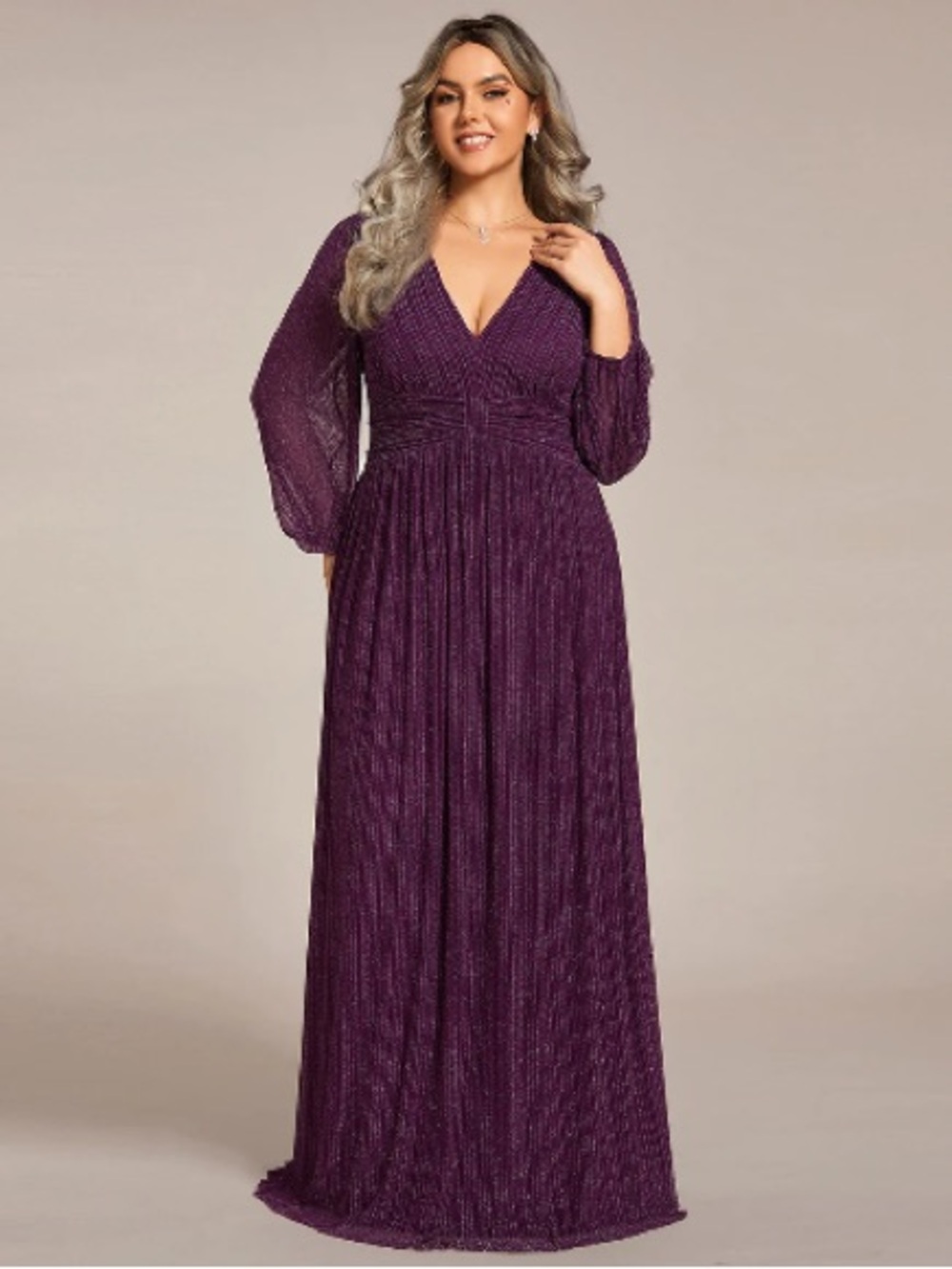 Long Sleeve Plum Maxi Dress + Accessories! (Earrings, Necklace, and Clutch!)